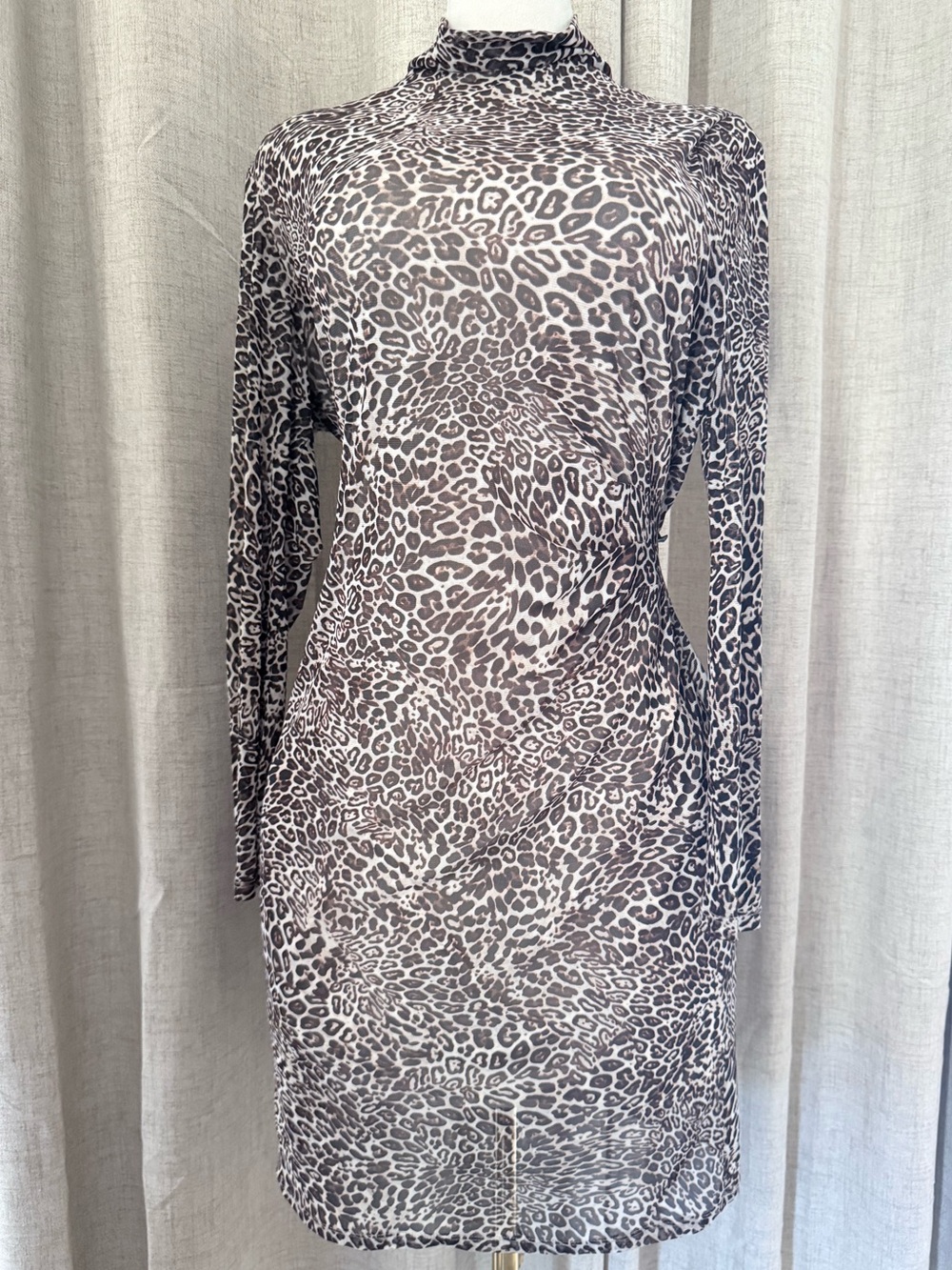 The Limited XL Leopard Print Ruched Mock Neck Sheath Dress Lined Stretch
